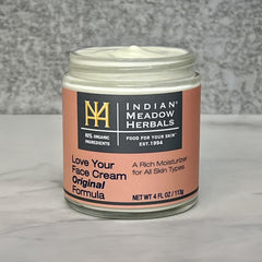Indian Meadow Herbals Love Your Face Cream texture close-up shows creamy, rich moisturizing formula