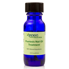 Indigo Natural Herbs Psoriasis Nail Oil Care on toenails illustrating targeted nail conditioning.