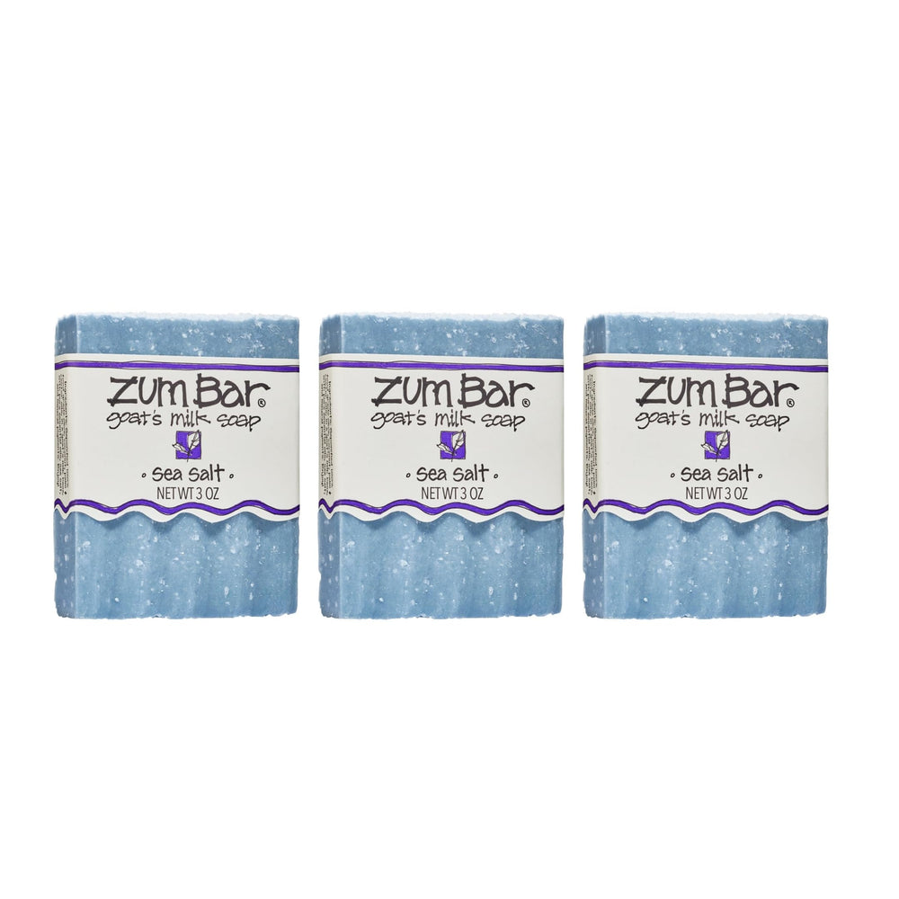 Indigo Wild Zum Goat Milk Soap Sea Salt pack demonstrates triple-bar set for ongoing cleansing and moisture
