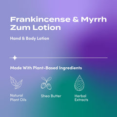 Indigo Wild Zum hand lotion label closeup—cruelty-free and vegetarian formula highlighted