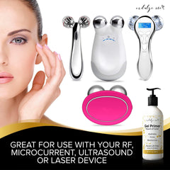 IndulgeMe Conductive Gel Primer hyaluronic acid-rich texture boosts skin hydration before device use.