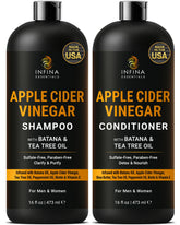 INFINA ESSENTIALS apple cider vinegar shampoo bottle clarifies the scalp for shine