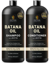 INFINA ESSENTIALS Batana Oil Shampoo bottle for nourishing cleanse and possible hair fullness.