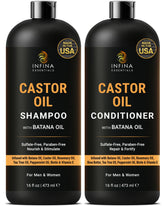 INFINA ESSENTIALS Castor Oil Shampoo bottle promotes fuller-looking hair and daily refresh