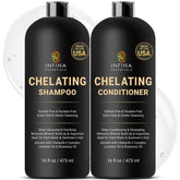 INFINA ESSENTIALS Chelating Shampoo bottle with rich lather for mineral buildup removal
