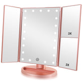 Infitrans trifold makeup mirror front view with bright LEDs for precise daily makeup application.