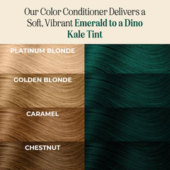 INH emerald-green hair on model shows glossy conditioning tint.