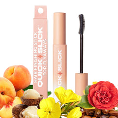 INH Hair Mascara for Flyaways application close-up, smoothing frizz and keeping strands in place.