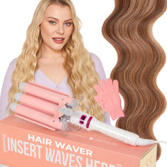 INH Hair Waver 3-Barrel close-up shows even heat glow for lasting waves.