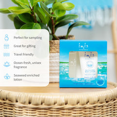 Inis Energy of the Sea Body Lotion travel-size tube hydrates skin with seaweed and vitamins.