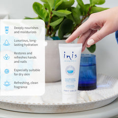 Inis sea minerals and seaweed imagery highlight natural hydration benefits.