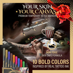 Ink Scribd Tattoo Pen Kit 10-color palette delivers vibrant, eye-catching temporary designs