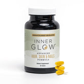Inner Glow Advanced Hair-Skin-Nails bottle – doctor-developed routine for healthier-looking hair.