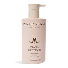 INNERSENSE Awaken Body Wash bottle front view highlighting hydrating formula.
