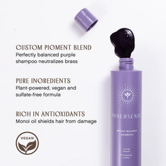 INNERSENSE Purple Toning Hairbath lists Apple and Rice extracts for moisture.