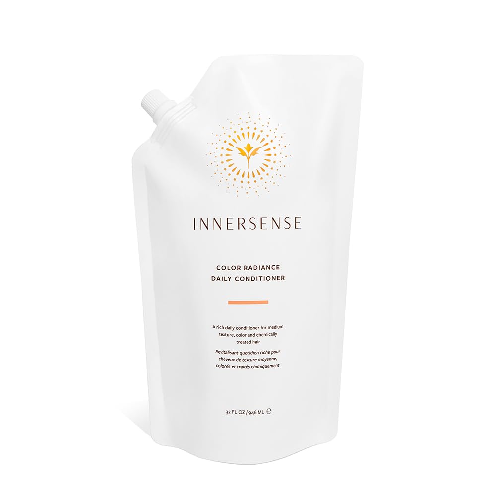 INNERSENSE natural color radiance daily conditioner bottle shows hydrated hair with color protection.