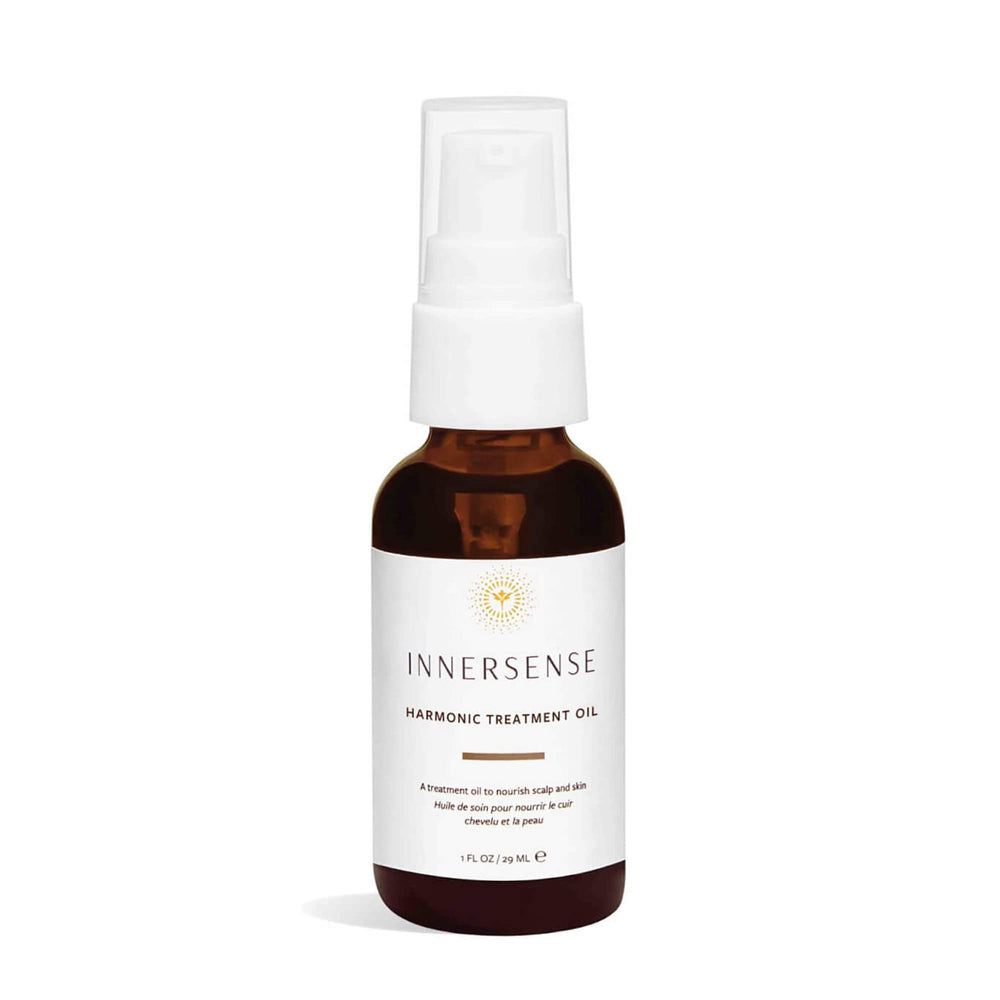 INNERSENSE Natural Harmonic Treatment Oil bottle nourishes scalp.