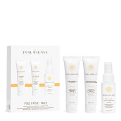 INNERSENSE Pure Harmony travel-trio packaging showcases compact, eco-friendly design for on-the-go clean hair.