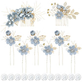 inSowni dusty blue flower comb closeup for bridal styling ideas