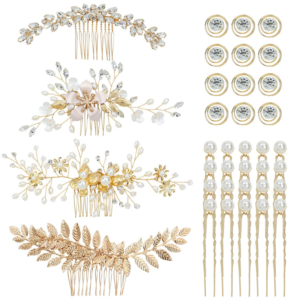 inSowni gold flower leaf side combs add delicate sparkle to bridal updos