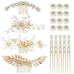 inSowni gold flower leaf side combs add delicate sparkle to bridal updos