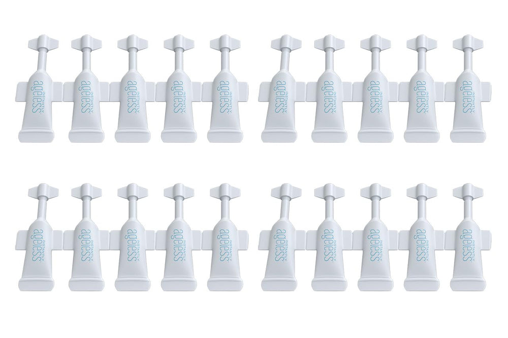 Instantly Ageless vial packaging with resealable cap for on-the-go touch-ups.