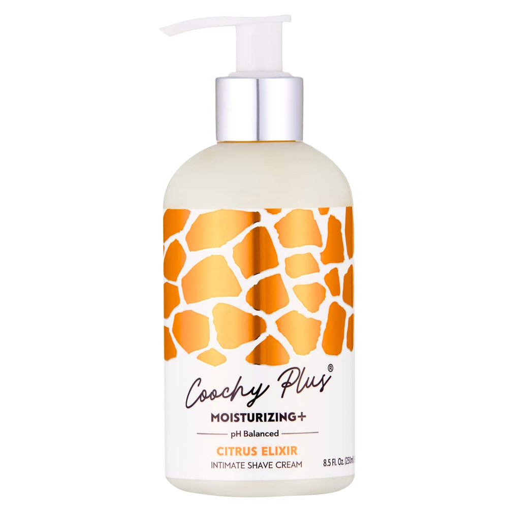 IntiMD Coochy Plus Citrus Elixir bottle shows moisturizing formula for smooth shave
