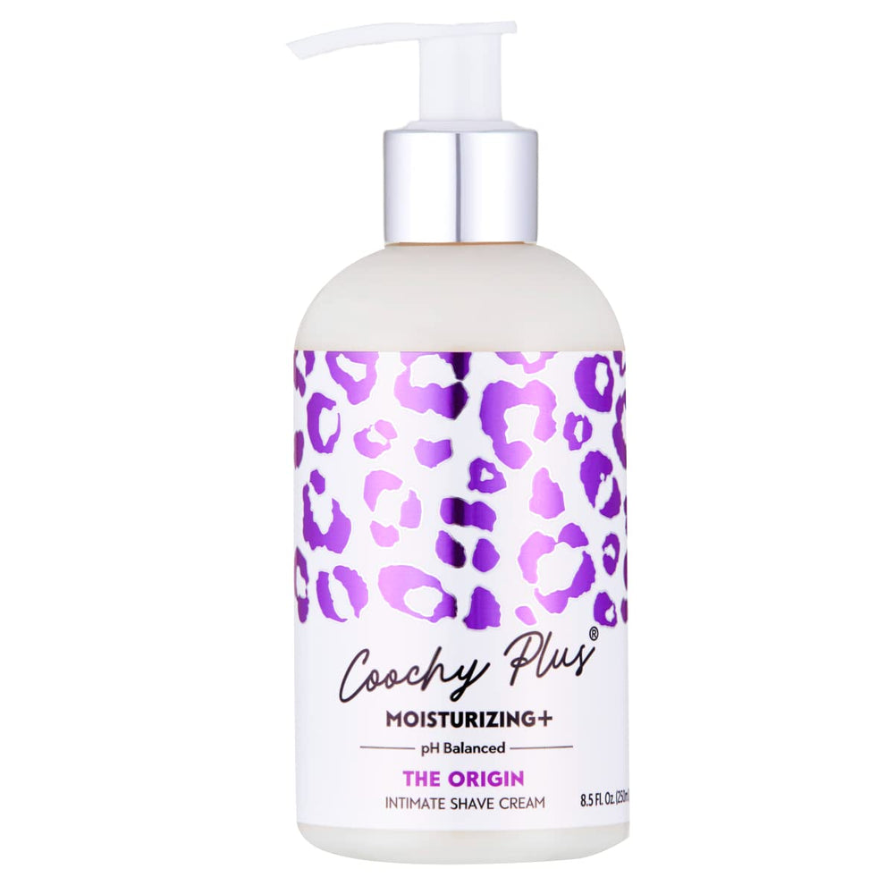 IntiMD Coochy Plus bottle front showcasing moisturizing shaving cream.