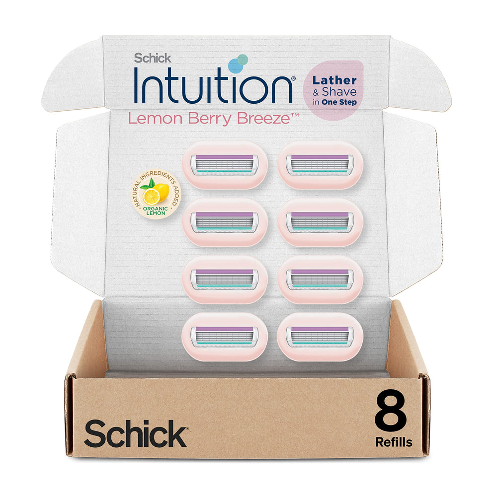 INTUITION lemon berry breeze refill pack for gel-free shaving convenience.