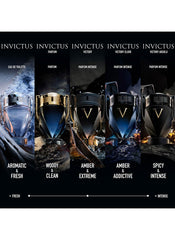 Invictus Paco Rabanne bottle closeup—glossy finish evokes premium masculine scent for special occasions.