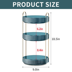 INVSSENE rotating makeup organizer 3-tiers side view showing spacious shelves.