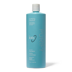 ion Purifying Solutions Hard Water Shampoo bottle demonstrates gentle cleansing and buildup protection.
