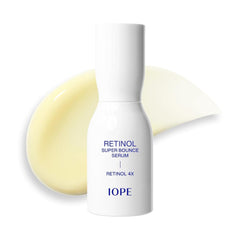 IOPE Retinol Super Bounce Serum bottle pour demonstrates easy daily application and radiant glow