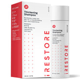 iRestore shampoo bottle front with volumizing formula for thicker-looking hair and scalp care.