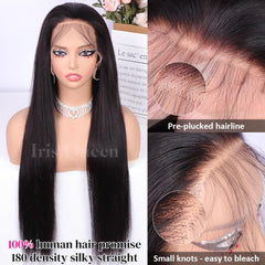 Iris Queen 13x4 HD lace-front wig close-up of baby hairs for soft edge and realism.