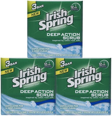 Irish Spring Deep Action scrub bar soap lather close-up shows rich foam and cleansing power