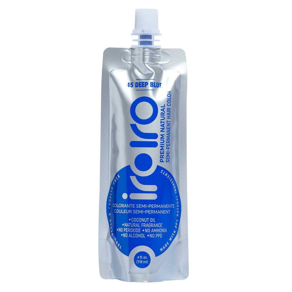 iroiro pouch front view showing deep blue label and eco-friendly packaging benefit