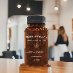 Isagenix Hair Revival bottle side highlights portable daily capsules for consistent nourishment