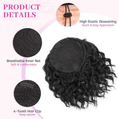 Isaic pony-tail-8inch-drawstring-and-clips showcases secure attachment for busy days.