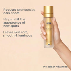 ISDIN Melaclear Advanced application steps illustration for daily use.