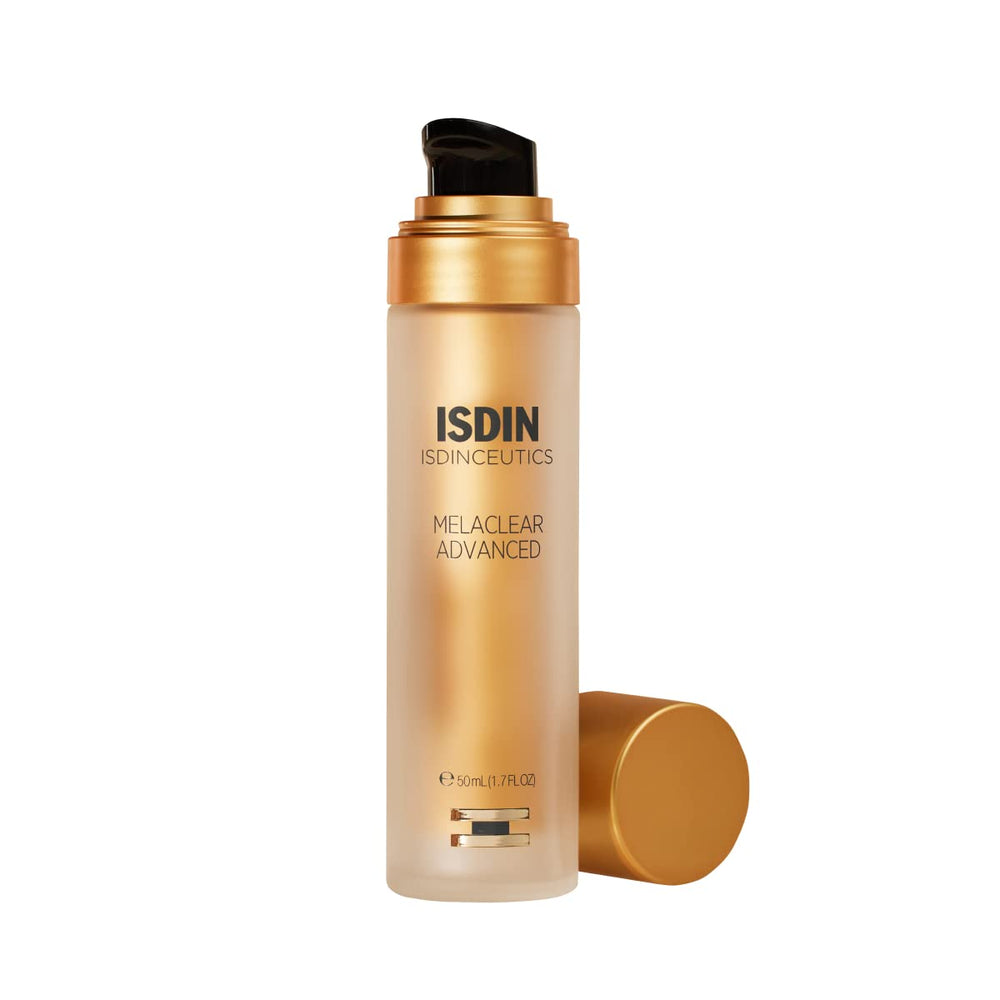 ISDIN Melaclear Advanced bottle front view highlighting pigment correction potential.