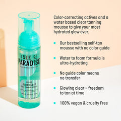 Isle of Paradise Glow Clear Mousse application mitt ready for streak-free, hydrating tan.