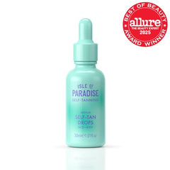 Isle of Paradise self tanning drops moisturizer mix shows seamless glow control.