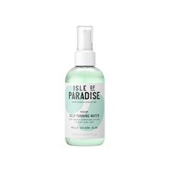Isle of Paradise Self-Tanning Water application on face and body for even glow.