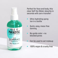 Isle of Paradise Self-Tanning Water clear mist absorbs quickly with no transfer.