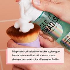 Isle of Paradise Shape and Glow brush with vegan fibers for soft, skin-friendly application.