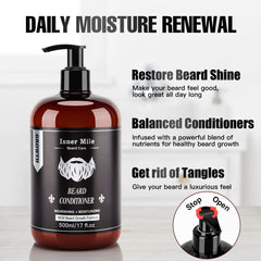 ISNER MILE Beard Conditioner closeup highlights jojoba oil nourishment for manageable hair.