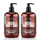 ISNER MILE beard wash bottle viewed from top for thorough cleansing and scent refresh.
