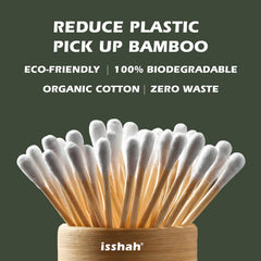 Isshah 2000-pack bamboo cotton swabs emphasizing waste-free biodegradable design