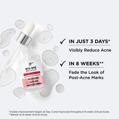 IT Cosmetics Bye Bye Breakout Serum texture swatch demonstrates water-light feel ideal under makeup.